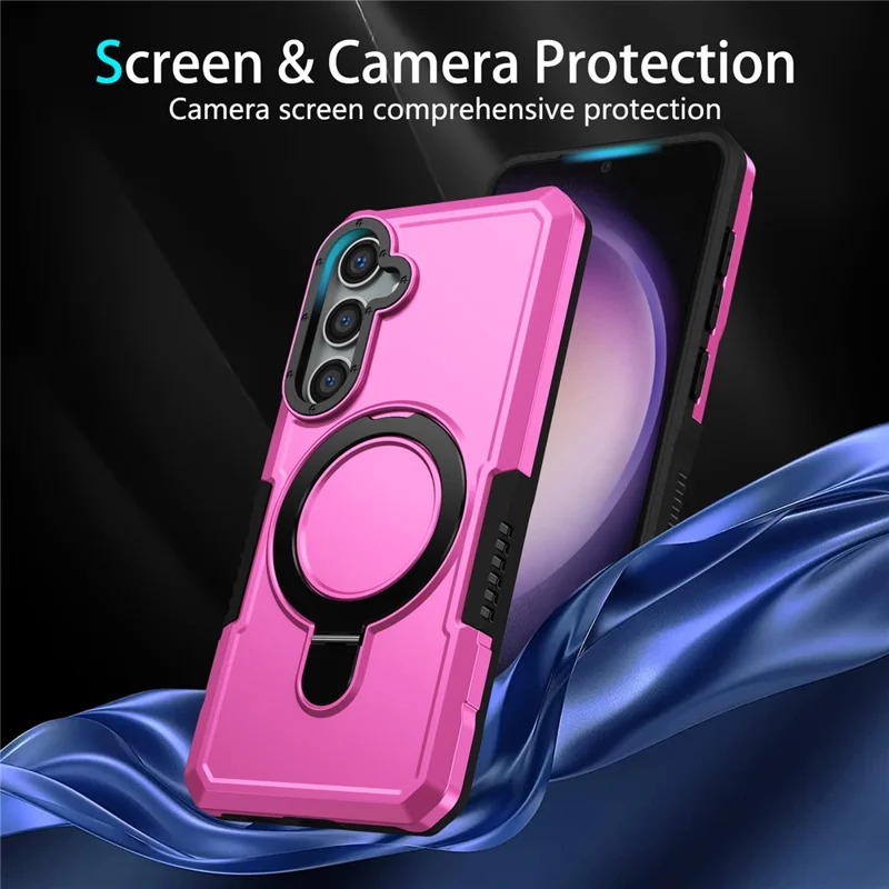 For Samsung Galaxy S24 Phone Cover TPU+PC Dual-Layer Ring Kickstand Anti-Drop Case  - Pink