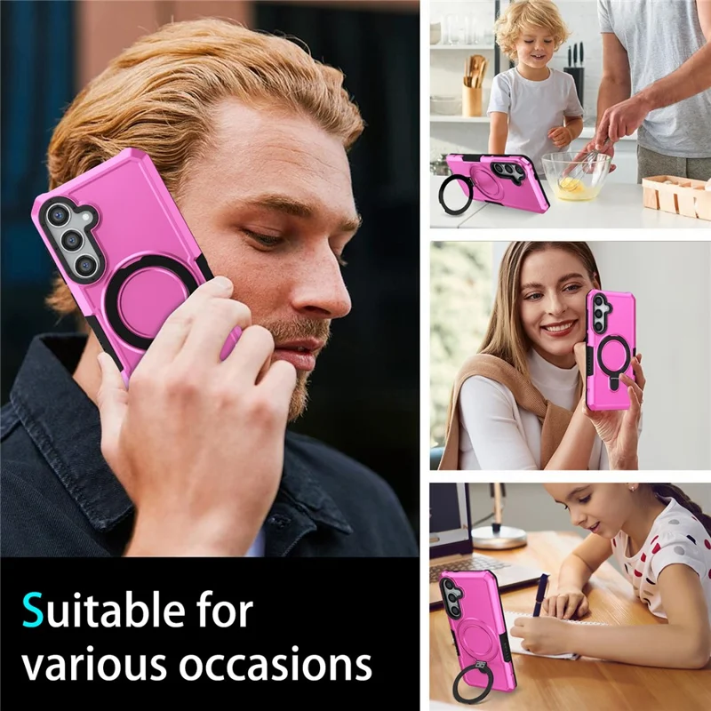 For Samsung Galaxy S24 Phone Cover TPU+PC Dual-Layer Ring Kickstand Anti-Drop Case  - Pink