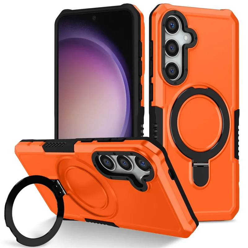 For Samsung Galaxy S24 Phone Cover TPU+PC Dual-Layer Ring Kickstand Anti-Drop Case  - Orange