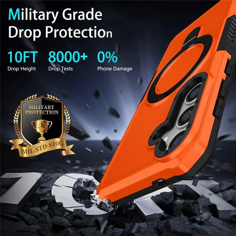 For Samsung Galaxy S24 Phone Cover TPU+PC Dual-Layer Ring Kickstand Anti-Drop Case  - Orange