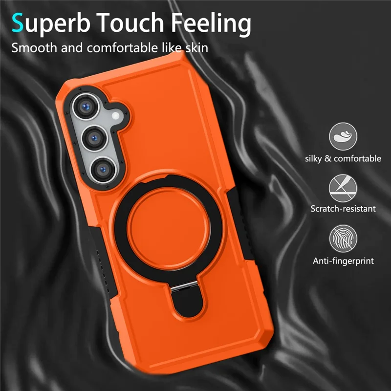 For Samsung Galaxy S24 Phone Cover TPU+PC Dual-Layer Ring Kickstand Anti-Drop Case  - Orange