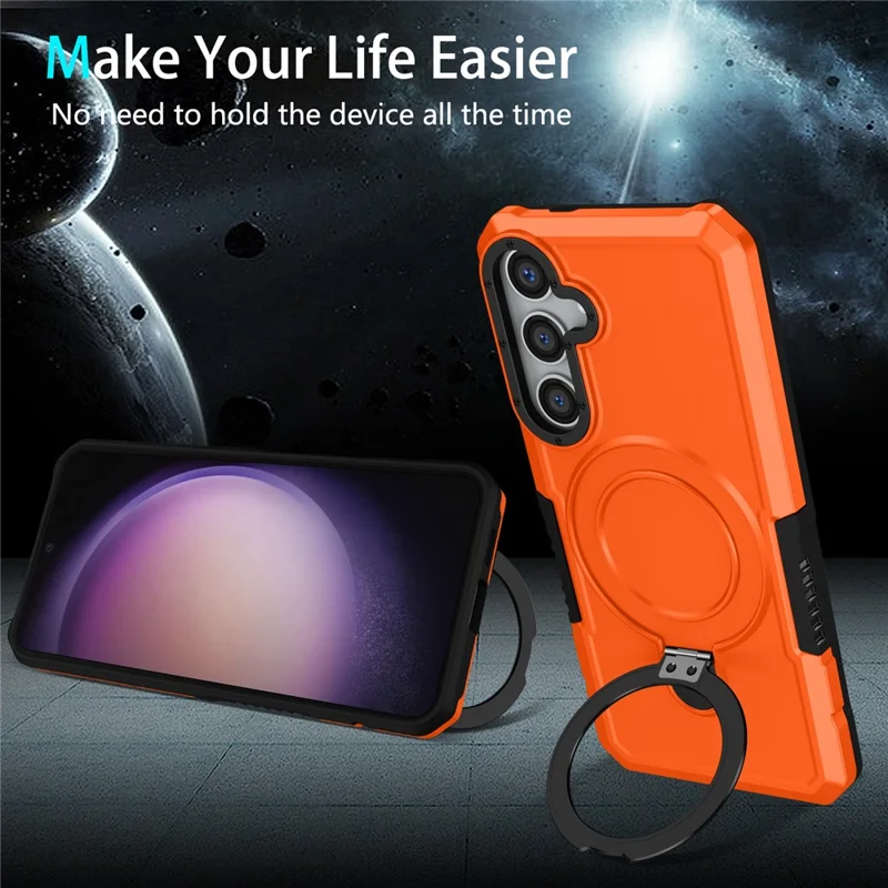 For Samsung Galaxy S24 Phone Cover TPU+PC Dual-Layer Ring Kickstand Anti-Drop Case  - Orange