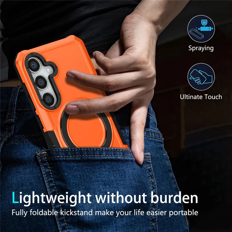 For Samsung Galaxy S24 Phone Cover TPU+PC Dual-Layer Ring Kickstand Anti-Drop Case  - Orange