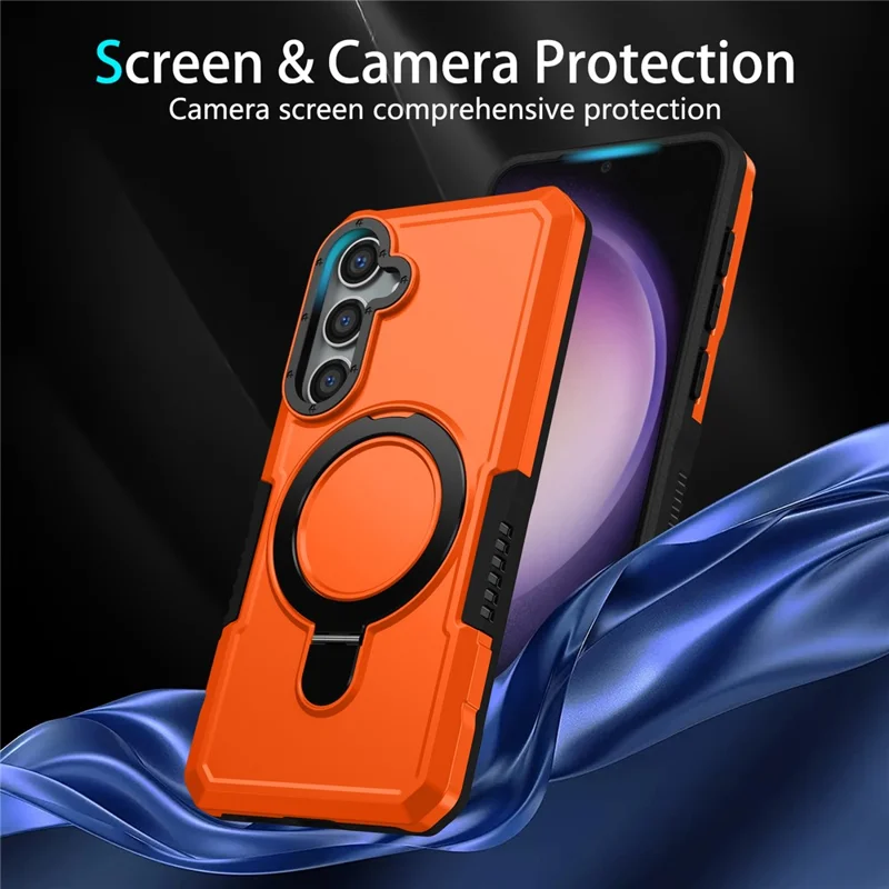For Samsung Galaxy S24 Phone Cover TPU+PC Dual-Layer Ring Kickstand Anti-Drop Case  - Orange