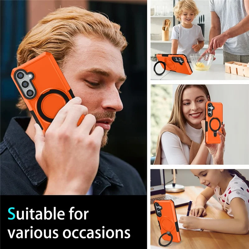For Samsung Galaxy S24 Phone Cover TPU+PC Dual-Layer Ring Kickstand Anti-Drop Case  - Orange