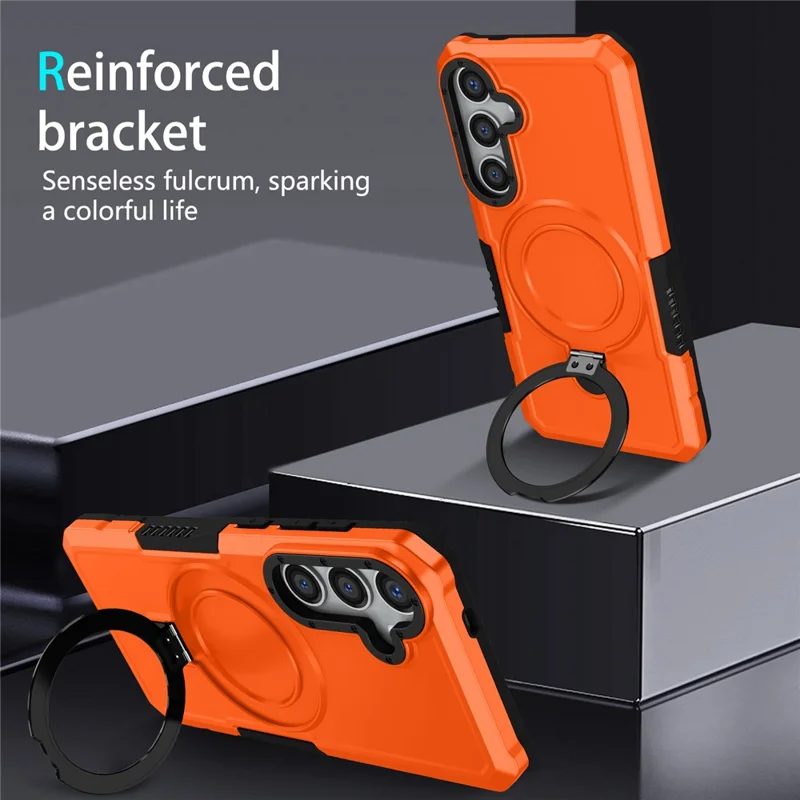 For Samsung Galaxy S24 Phone Cover TPU+PC Dual-Layer Ring Kickstand Anti-Drop Case  - Orange