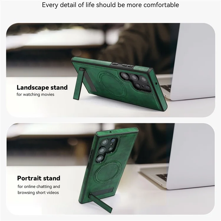 Für Samsung Galaxy S24 Ultra Magnetische Hülle mit Ständer Schutzserie - Dunkelgrün