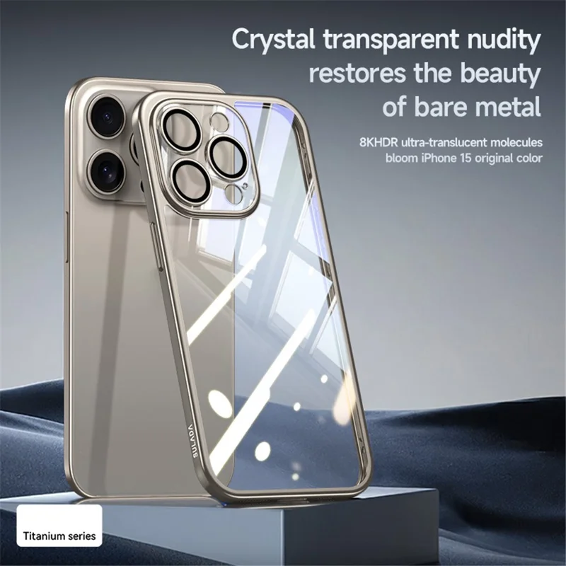SULADA Titanium Series For iPhone 14 Pro Case with Lens Film Electroplating TPU+PC Clear Phone Case - Black