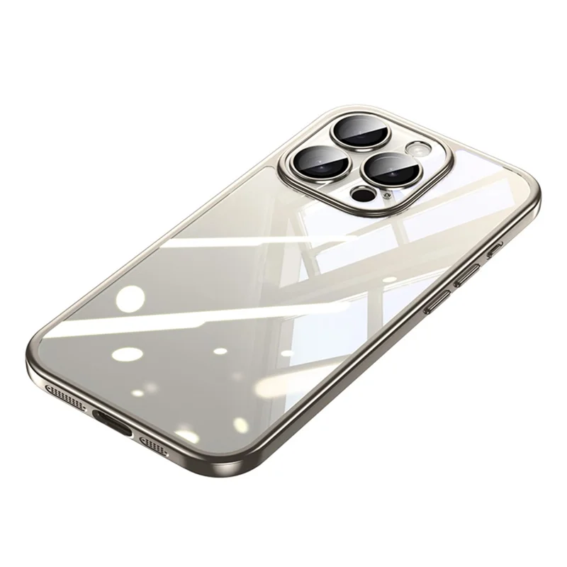 SULADA Titanium Series For iPhone 14 Pro Max Clear Case Electroplating TPU+PC Phone Case with Lens Film - Grey