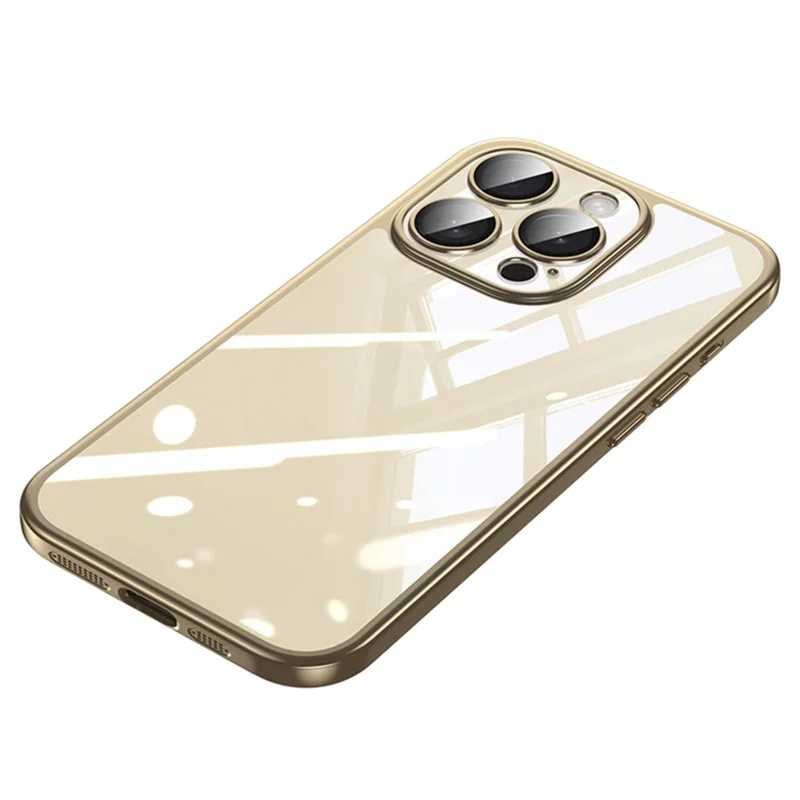 SULADA Titanium Series For iPhone 14 Pro Max Clear Case Electroplating TPU+PC Phone Case with Lens Film - Gold