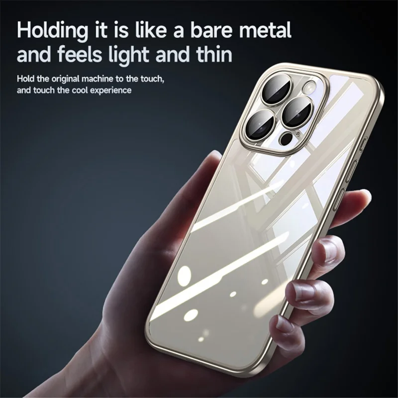 SULADA Titanium Series For iPhone 14 Pro Max Clear Case Electroplating TPU+PC Phone Case with Lens Film - Gold