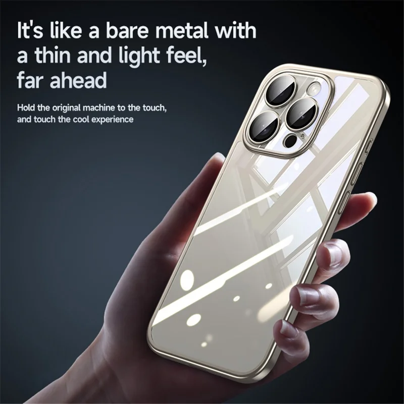 SULADA Titanium Series For iPhone 14 Pro Max Clear Case Electroplating TPU+PC Phone Case with Lens Film - Gold