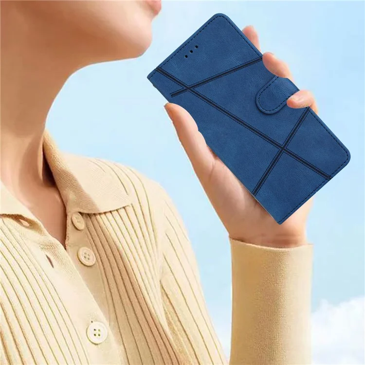 Para funda Samsung Galaxy A35 5G Líneas impresas Funda de teléfono de cuero con soporte - Azul