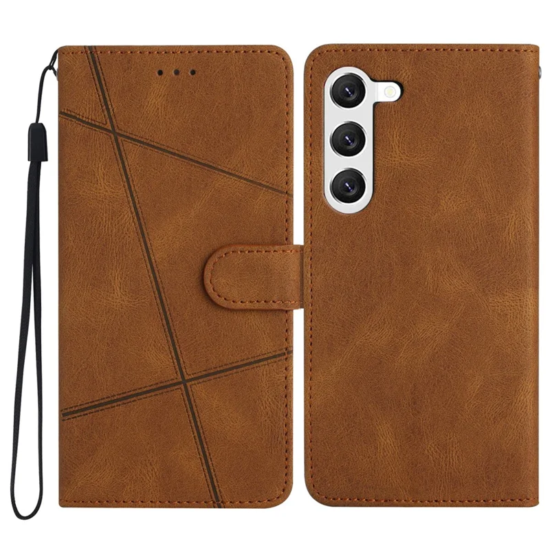 For Samsung Galaxy A35 5G Case Imprinted Lines Leather Phone Stand Cover - Brown