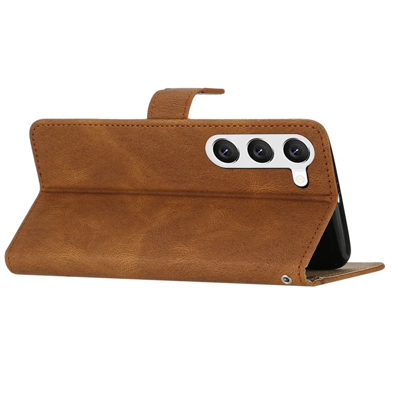 For Samsung Galaxy A35 5G Case Imprinted Lines Leather Phone Stand Cover - Brown
