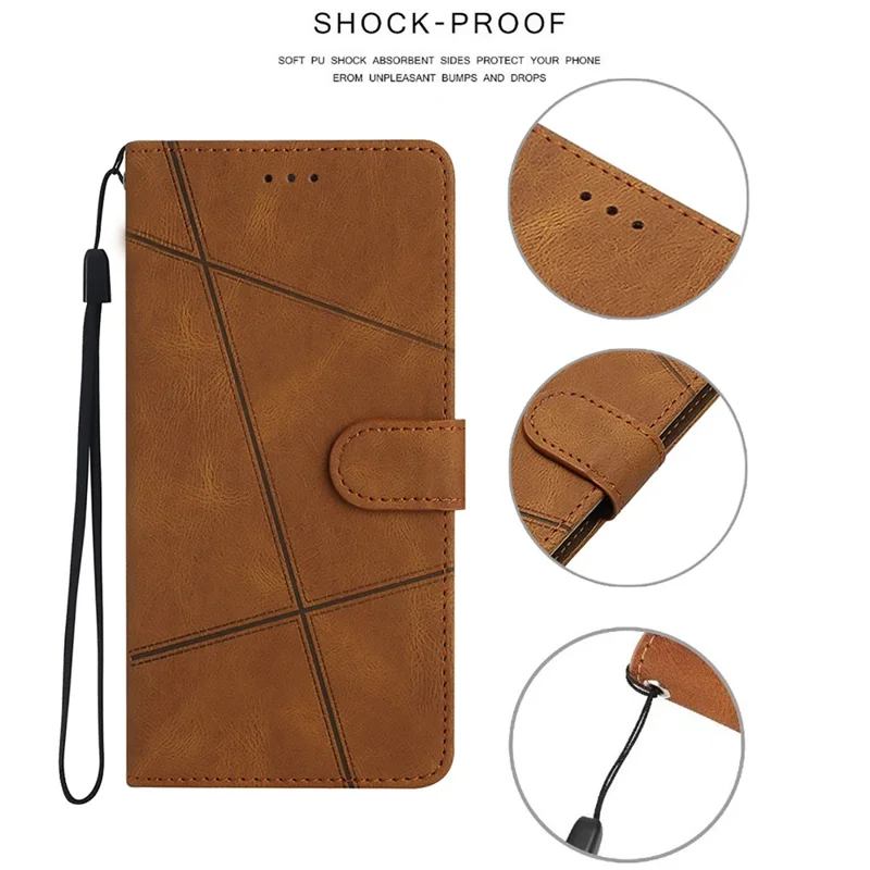 For Samsung Galaxy A35 5G Case Imprinted Lines Leather Phone Stand Cover - Brown