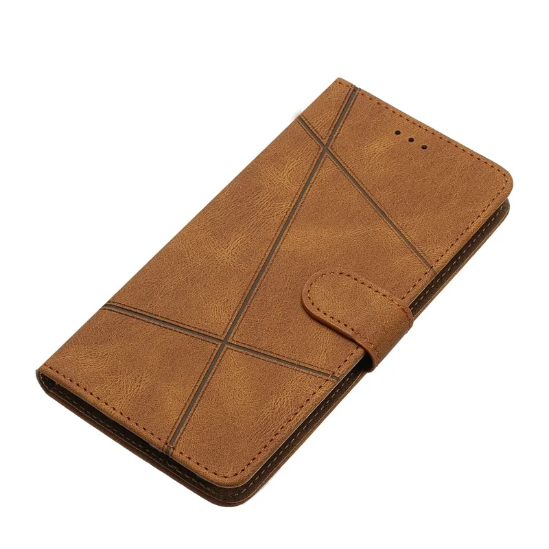 For Samsung Galaxy A35 5G Case Imprinted Lines Leather Phone Stand Cover - Brown