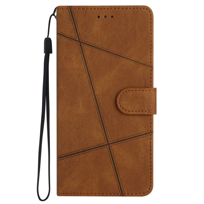 For Samsung Galaxy A35 5G Case Imprinted Lines Leather Phone Stand Cover - Brown