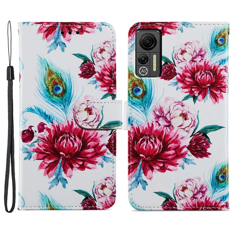 For Ulefone Note 14 Stand Leather Case Pattern Printing Phone Wallet - Peacock Flower