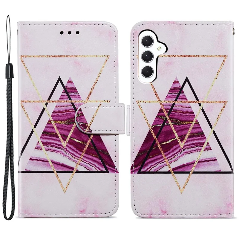 For Samsung Galaxy A55 5G Cell Phone Case PU Leather Pattern Print Wallet Cover - Tri-color Marble