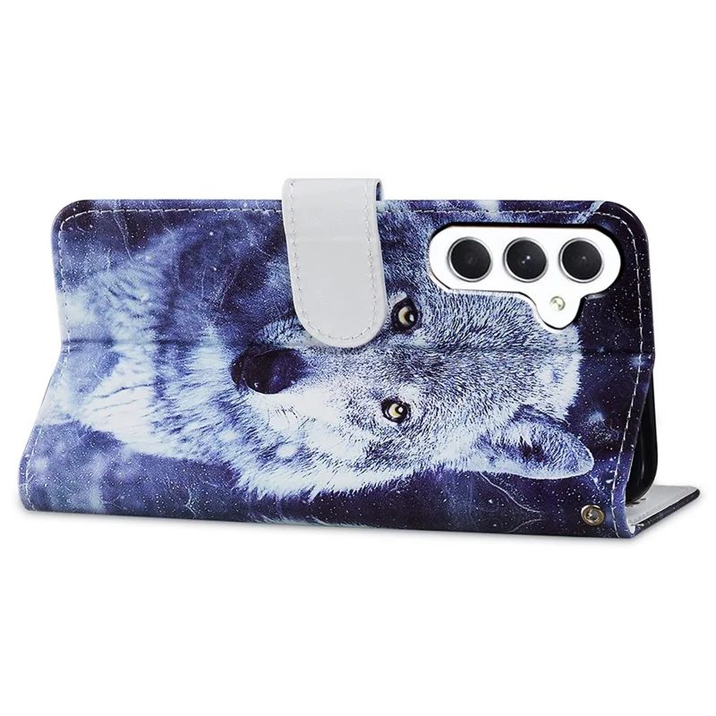 For Samsung Galaxy A55 5G Cell Phone Case PU Leather Pattern Print Wallet Cover - White Wolf