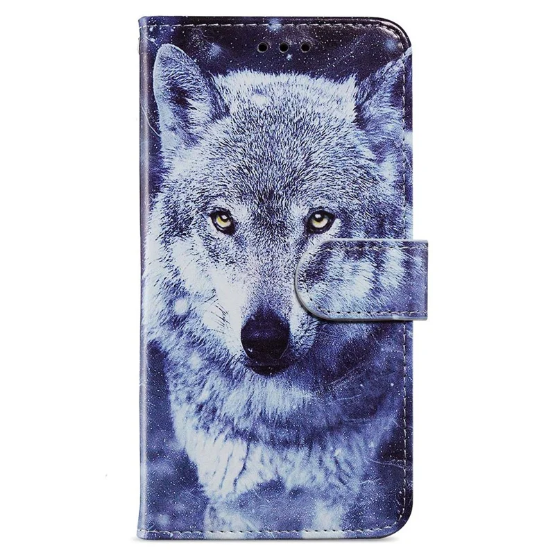 For Samsung Galaxy A55 5G Cell Phone Case PU Leather Pattern Print Wallet Cover - White Wolf