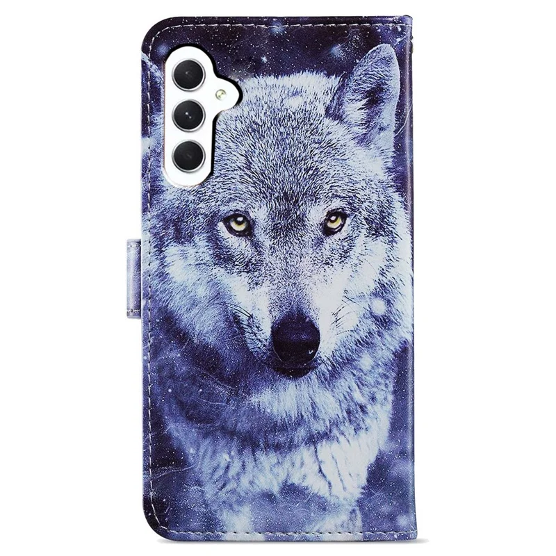 For Samsung Galaxy A55 5G Cell Phone Case PU Leather Pattern Print Wallet Cover - White Wolf
