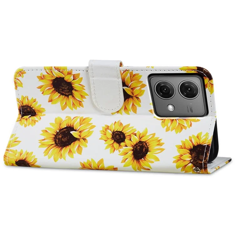 Para Motorola Moto G84 5G Capa de Telefone Padrão de Couro Impressa Capa com Alça de Pulso - Girassol