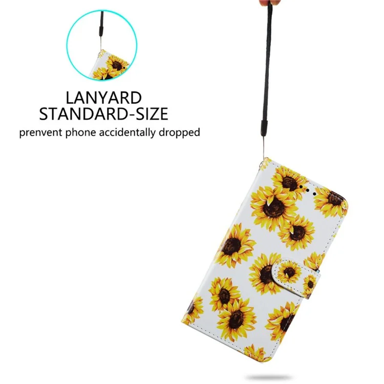 Para Motorola Moto G84 5G Capa de Telefone Padrão de Couro Impressa Capa com Alça de Pulso - Girassol