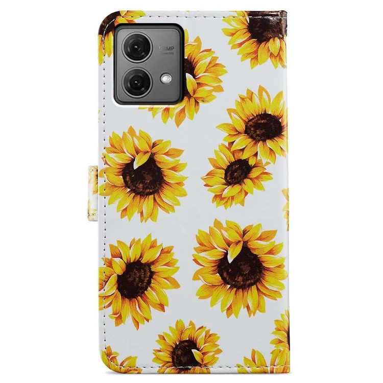 Para Motorola Moto G84 5G Capa de Telefone Padrão de Couro Impressa Capa com Alça de Pulso - Girassol