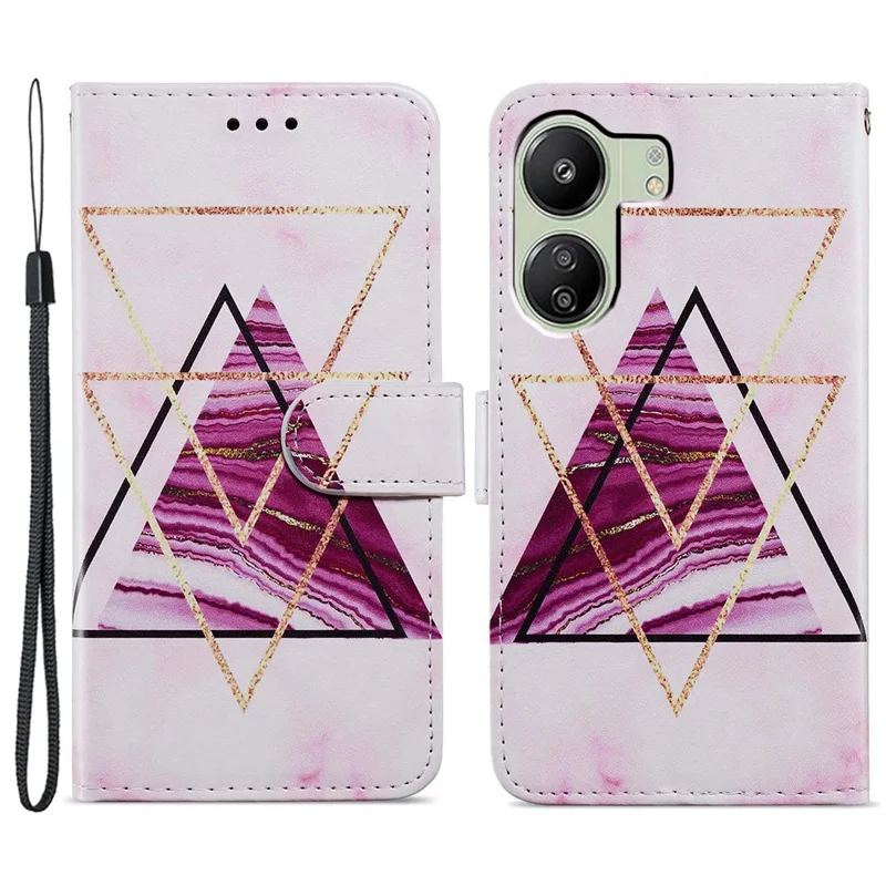 For Xiaomi Redmi 13C 4G / Poco C65 4G Case Leather Pattern Printing Stand Protective Cover -  Tri-color Marble