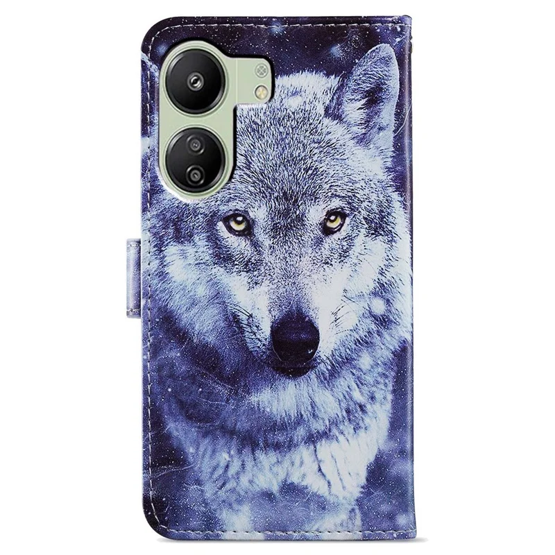 For Xiaomi Redmi 13C 4G / Poco C65 4G Case Leather Pattern Printing Stand Protective Cover - White Wolf