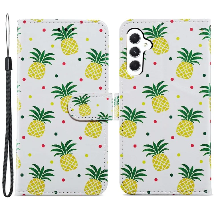 For Samsung Galaxy A35 5G Leather Case Pattern Printing Phone Cover with Card Slots - Pineapple
