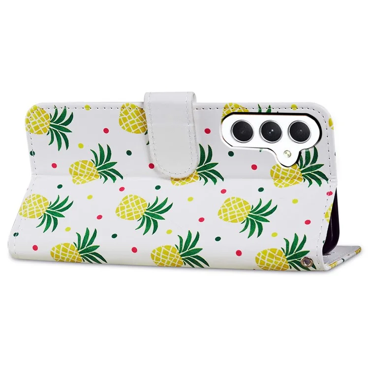 For Samsung Galaxy A35 5G Leather Case Pattern Printing Phone Cover with Card Slots - Pineapple