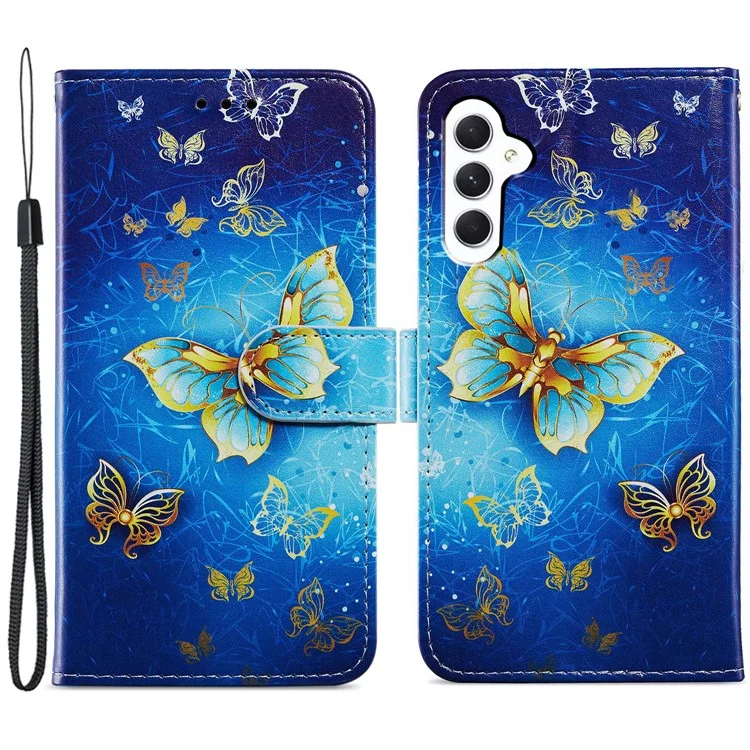 For Samsung Galaxy A35 5G Leather Case Pattern Printing Phone Cover with Card Slots - Golden Butterfly