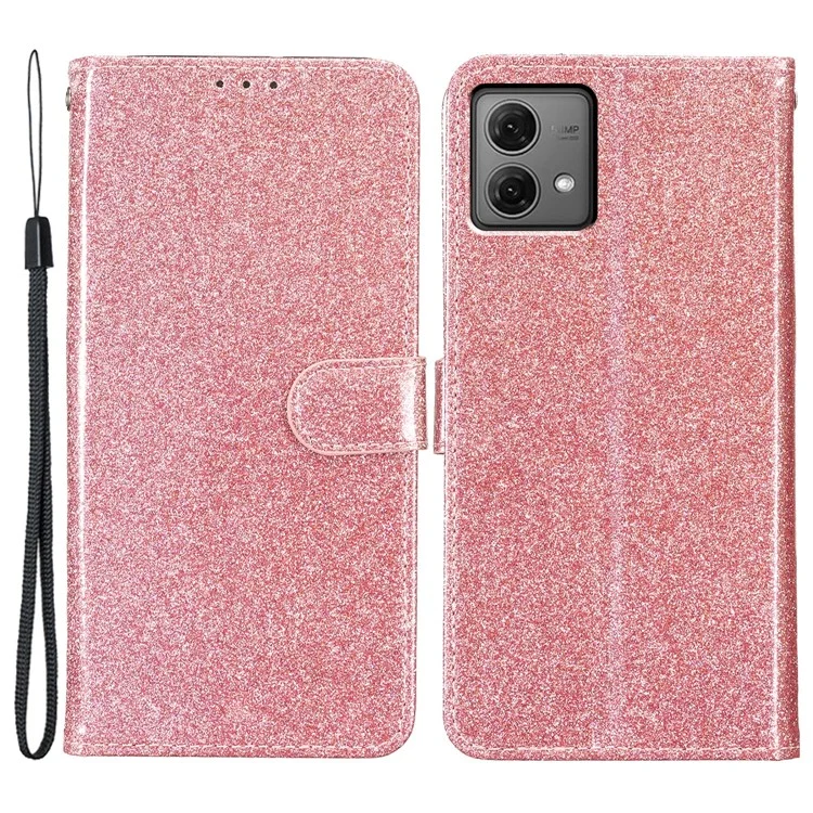 Para o Motorola Moto G84 5G Capa de Couro Glitter Phone Cover Stand Wallet - Rose Gold