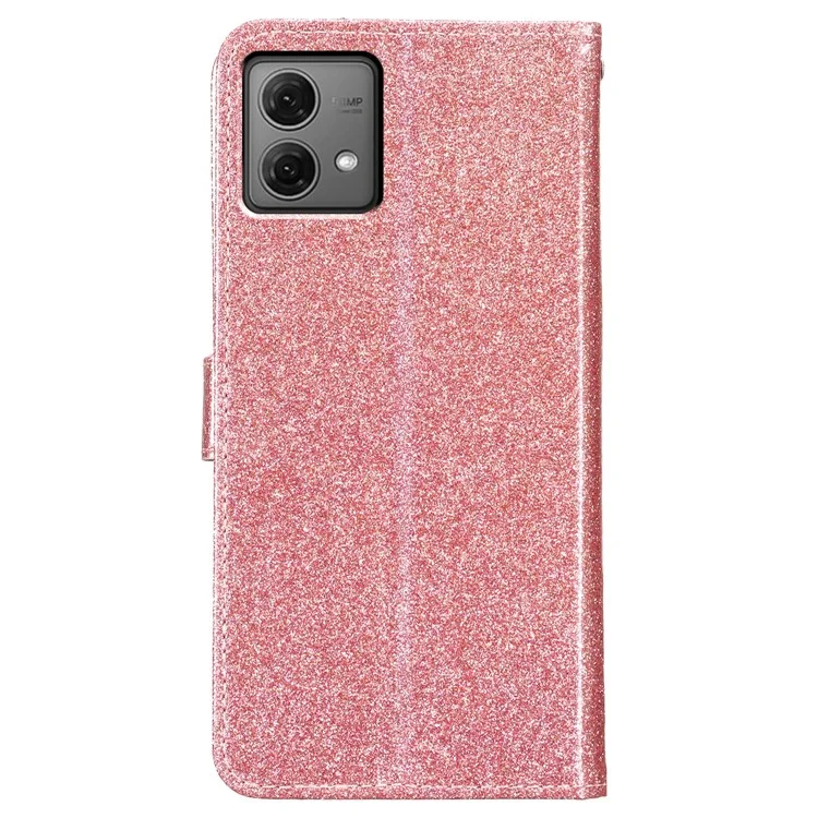 Para o Motorola Moto G84 5G Capa de Couro Glitter Phone Cover Stand Wallet - Rose Gold