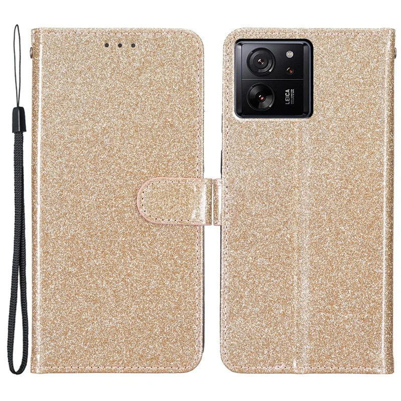 For Xiaomi 13T / 13T Pro / Redmi K60 Ultra Glitter Leather Case with Wallet Stand - Gold