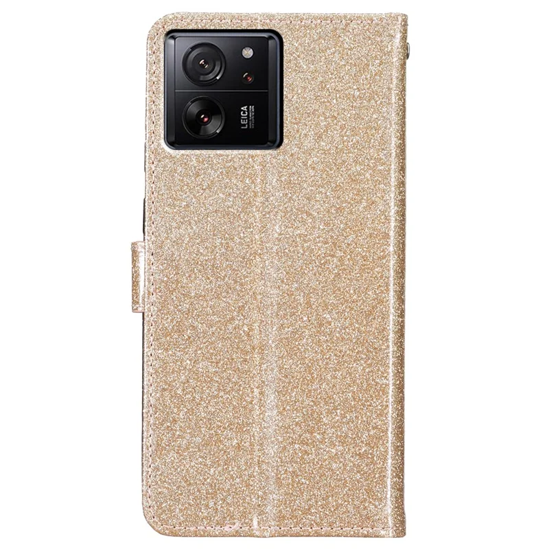 For Xiaomi 13T / 13T Pro / Redmi K60 Ultra Glitter Leather Case with Wallet Stand - Gold
