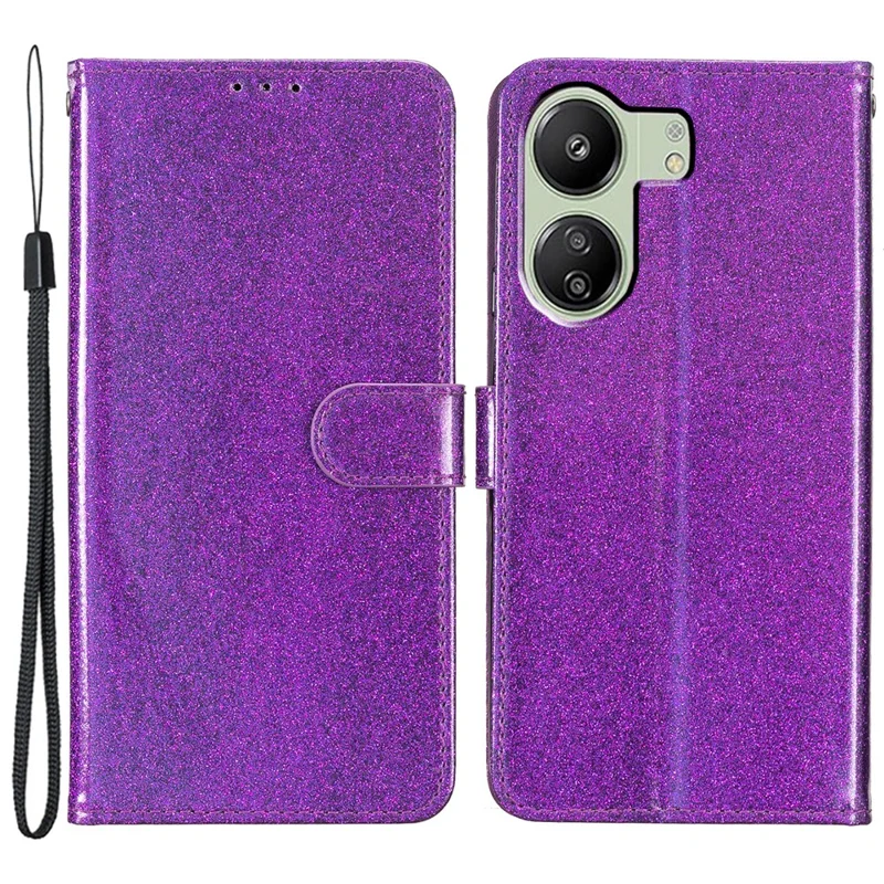 For Xiaomi Redmi 13C 4G / Poco C65 4G Case Glittering Leather Wallet Stand Cover - Purple