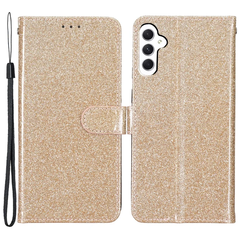For Samsung Galaxy A35 5G Leather Case Glitter Card Slots Wallet Phone Cover - Gold