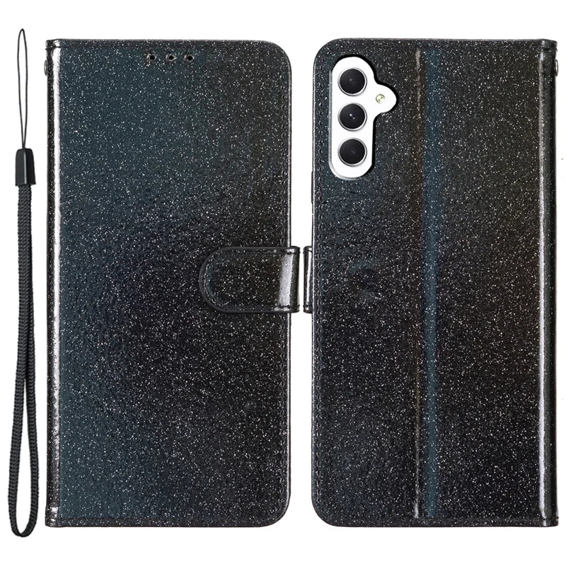 For Samsung Galaxy A35 5G Leather Case Glitter Card Slots Wallet Phone Cover - Black