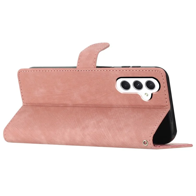 Funda de tarjetero de cuero para Samsung Galaxy A35 5G, color sólido, sensación de piel, funda de teléfono - Oro rosa