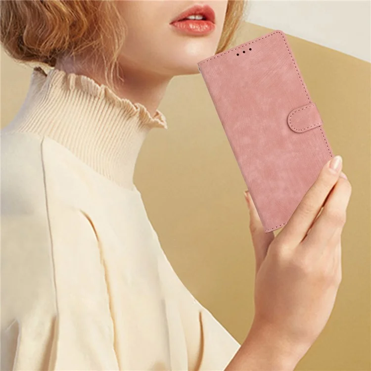 Funda de tarjetero de cuero para Samsung Galaxy A35 5G, color sólido, sensación de piel, funda de teléfono - Oro rosa