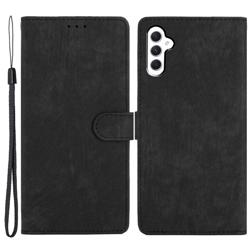 For Samsung Galaxy A35 5G Leather Card Holder Case Solid Color Skin-Feel Phone Cover - Black