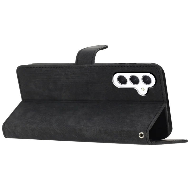 For Samsung Galaxy A35 5G Leather Card Holder Case Solid Color Skin-Feel Phone Cover - Black