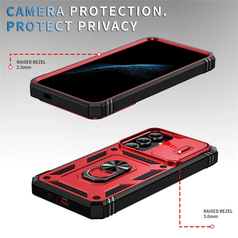 For Samsung Galaxy S24 Anti-Drop Protection Case with Camera Sliding Cover - Red+Black