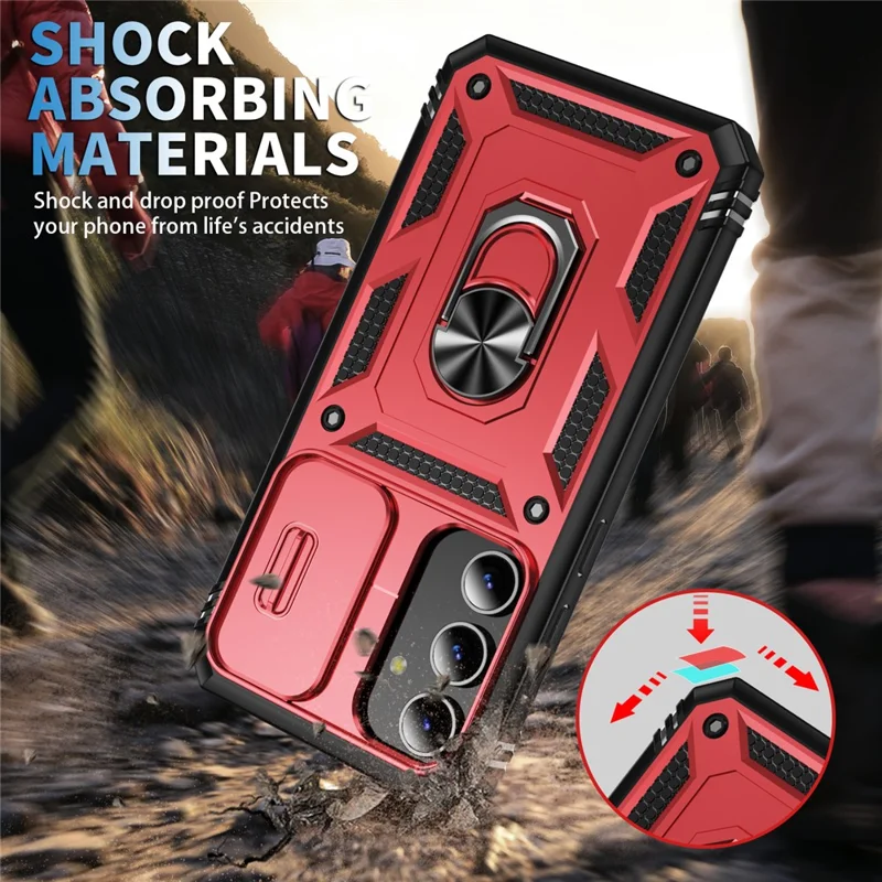 For Samsung Galaxy S24 Anti-Drop Protection Case with Camera Sliding Cover - Red+Black