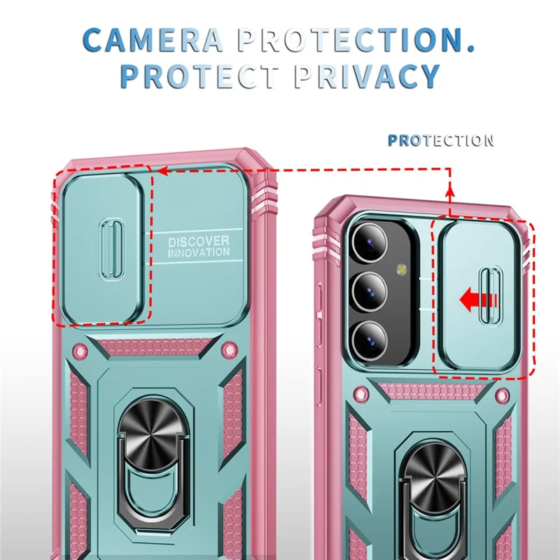 For Samsung Galaxy S24 Anti-Drop Protection Case with Camera Sliding Cover - Grey Green+Pink
