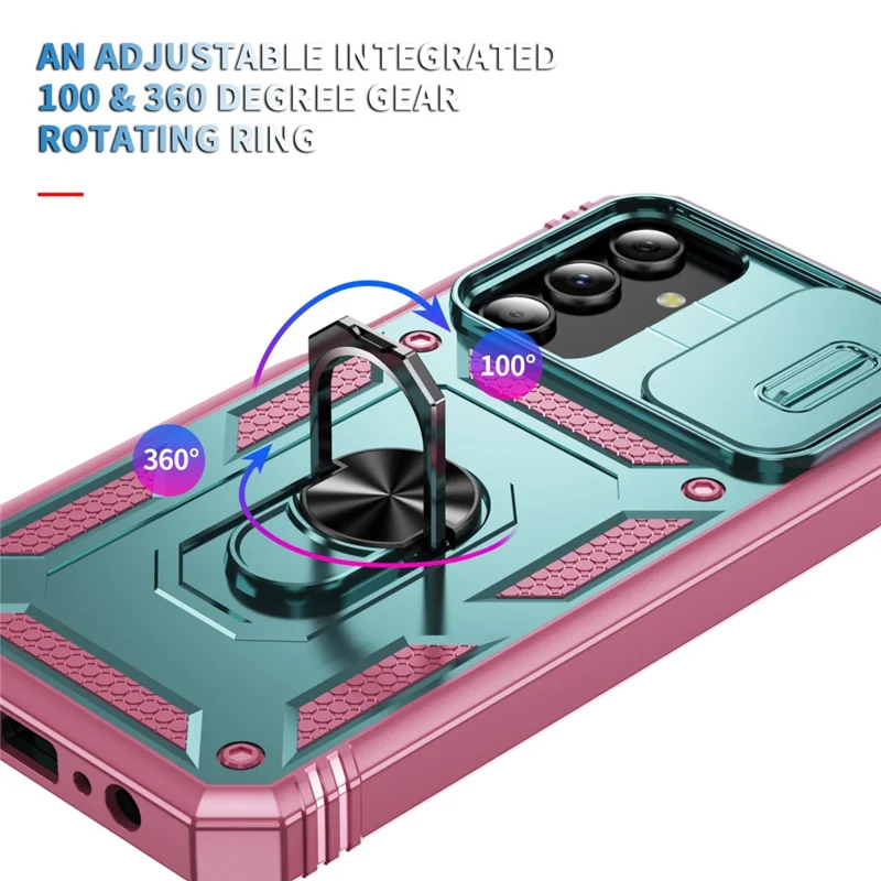 For Samsung Galaxy S24 Anti-Drop Protection Case with Camera Sliding Cover - Grey Green+Pink